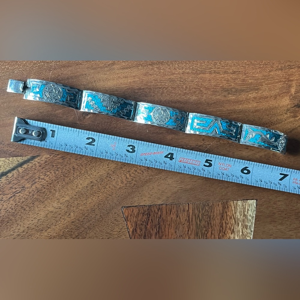 GM 10 MEXICO 925 STERLING SILVER TURQUOISE INLAY Hinge BRACELET 6.75” clasp 22g - Picture 14 of 16